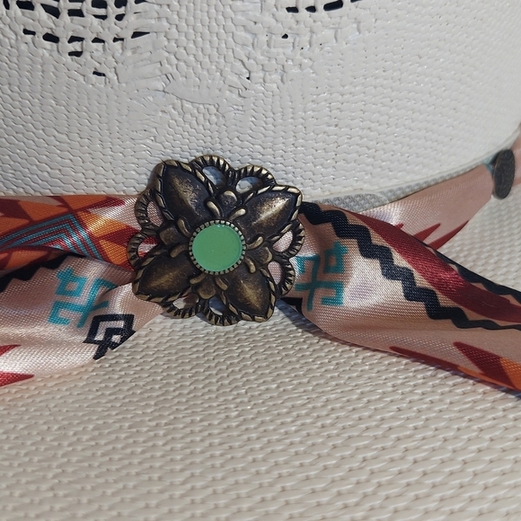 Stone Spirit Western Ivory Straw Cowgirl Hat Turquoise Concho Size M main image 4